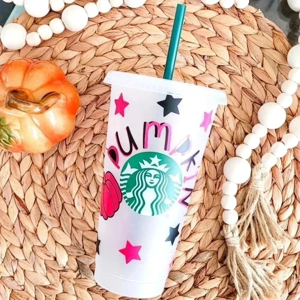 Starbucks 24oz Pumpkin Stars‎ Cup Much Reusable Cold Tumbler